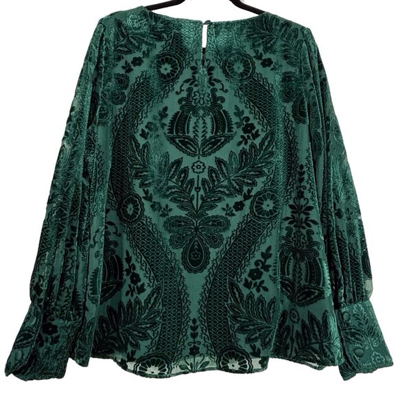 Soft Surroundings Top Vanetta Velvet Burnout Women’s Large Emerald Green Blouse - Picture 3 of 8